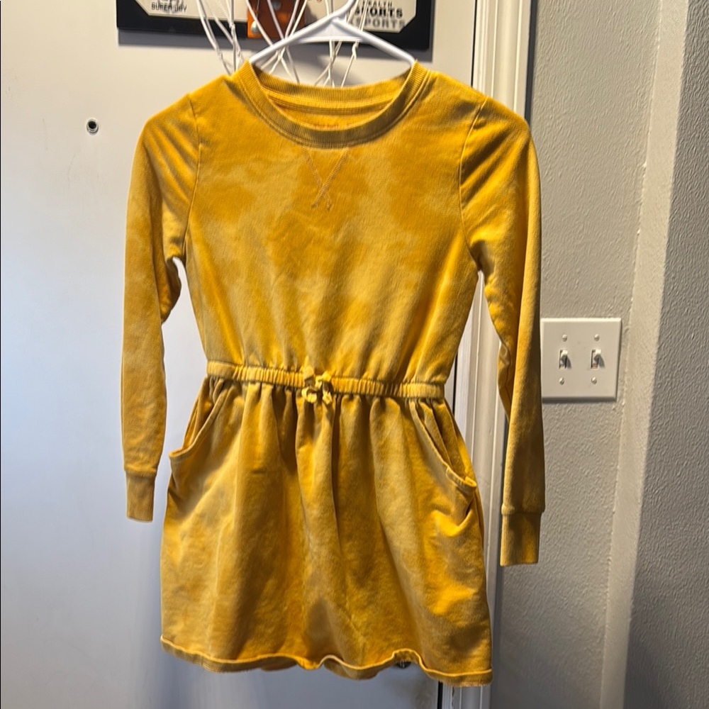 Yellow Long Sleeve Dress with Pockets
